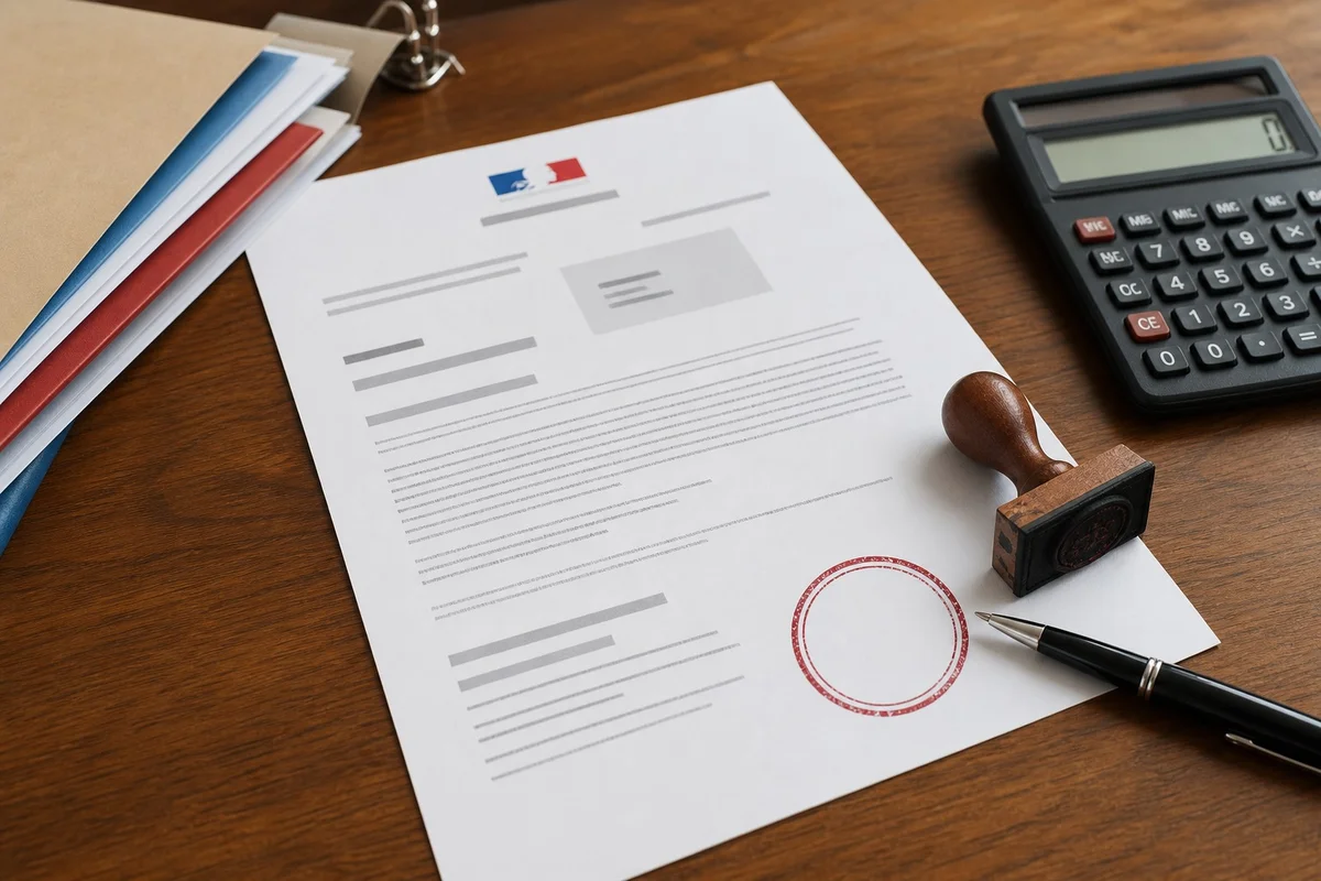 Document officiel d'amende fiscale posé sur un bureau avec un tampon rouge, lié à la facturation électronique
