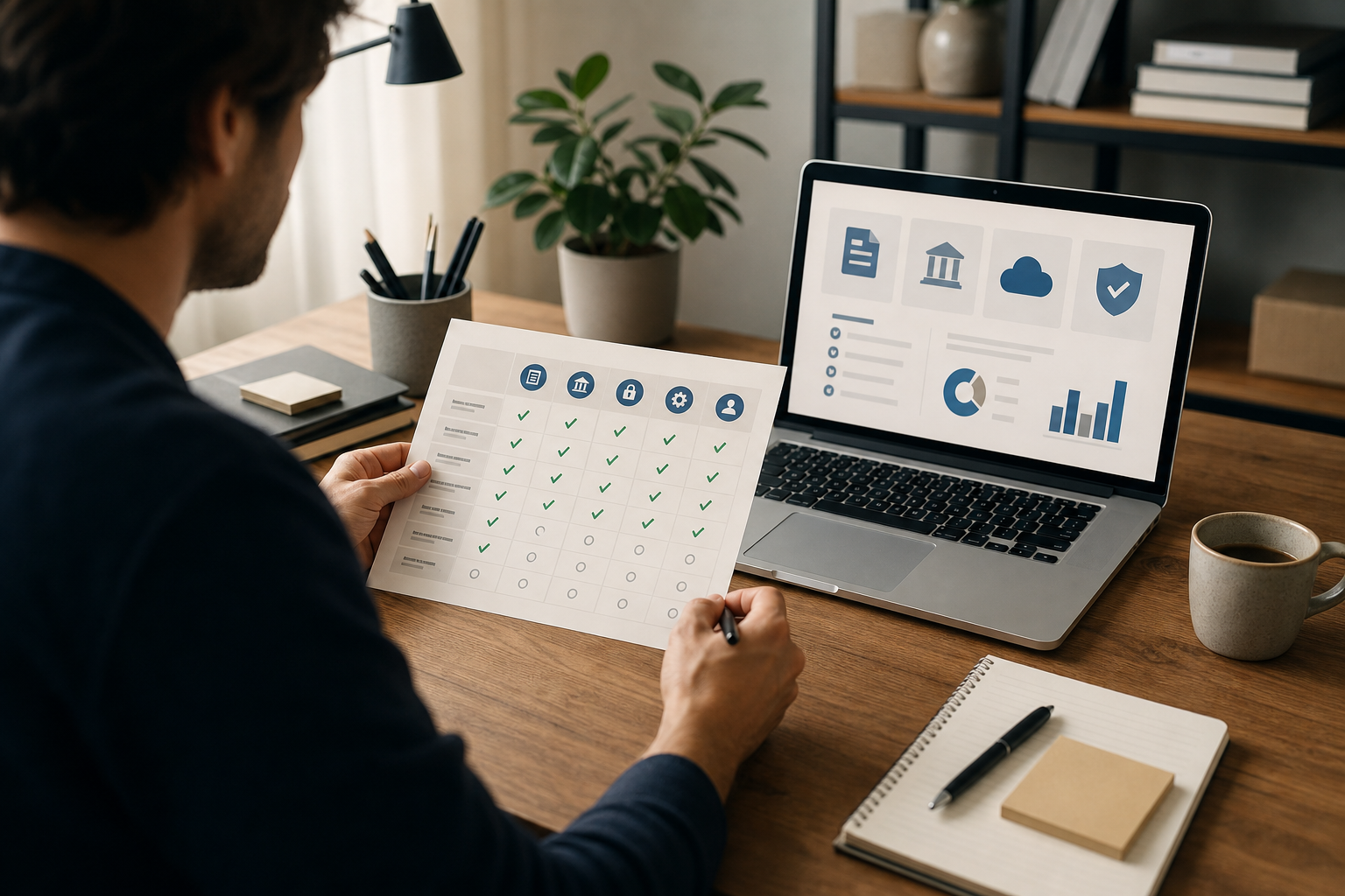Professionnel comparant des logiciels de facturation sur son bureau