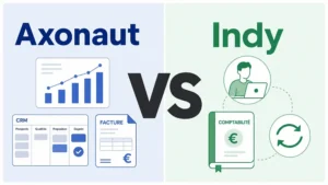 Illustration split-screen Axonaut vs Indy comparatif 2026