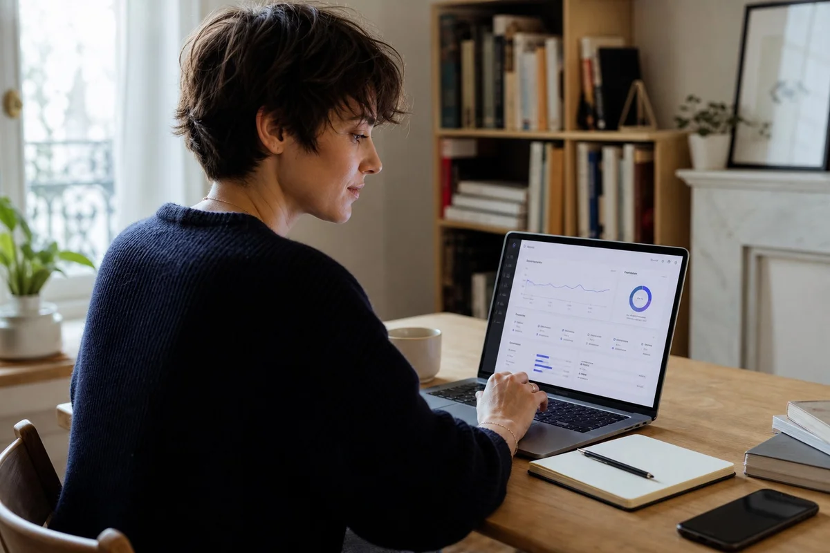 Freelance français travaillant sereinement depuis chez lui avec le logiciel Indy sur son écran