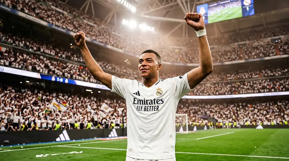 Kylian Mbappé sous le maillot du Real Madrid après une saison record