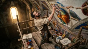 Michel-Ange peignant le plafond de la Chapelle Sixtine en 1510