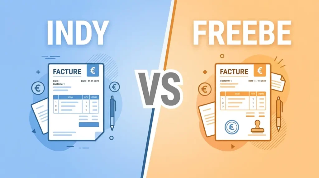 Logos Indy et Freebe face à face sur fond dégradé