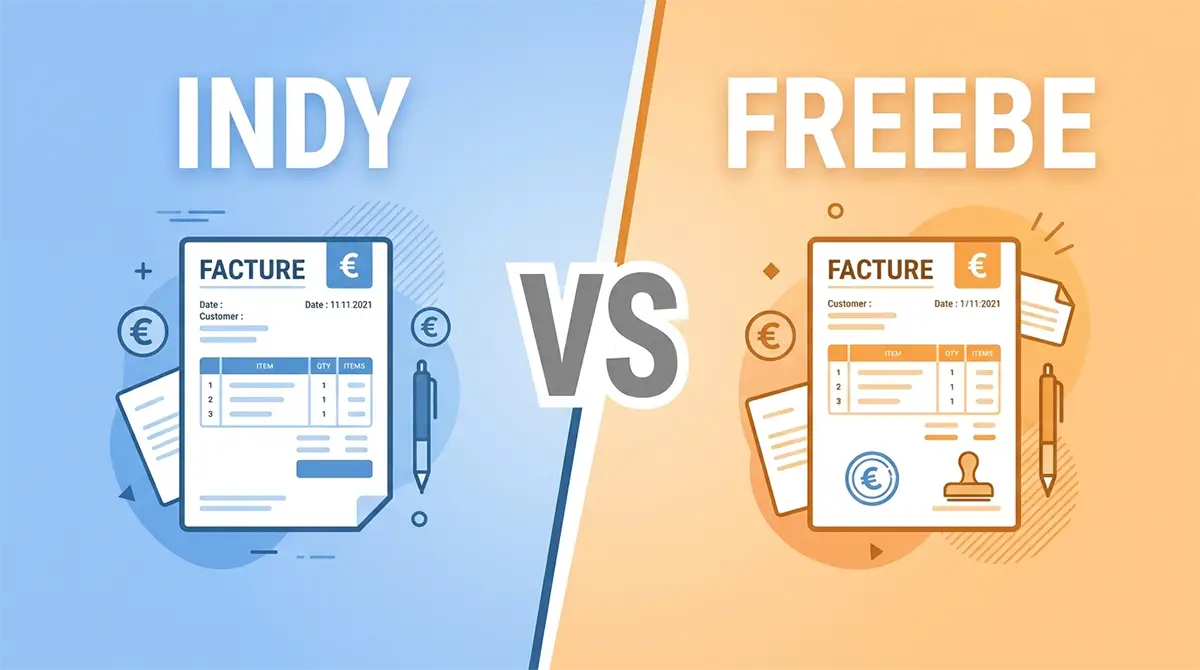 Logos Indy et Freebe face à face sur fond dégradé