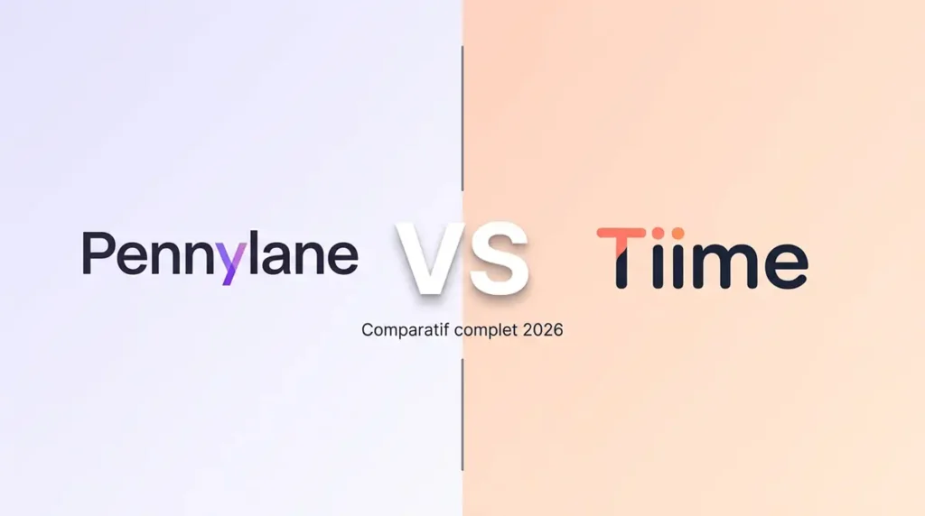 Comparatif Pennylane vs Tiime en 2026 : logos et versus central Caption : Pennylane vs Tiime : deux logiciels français, deux publics distincts.